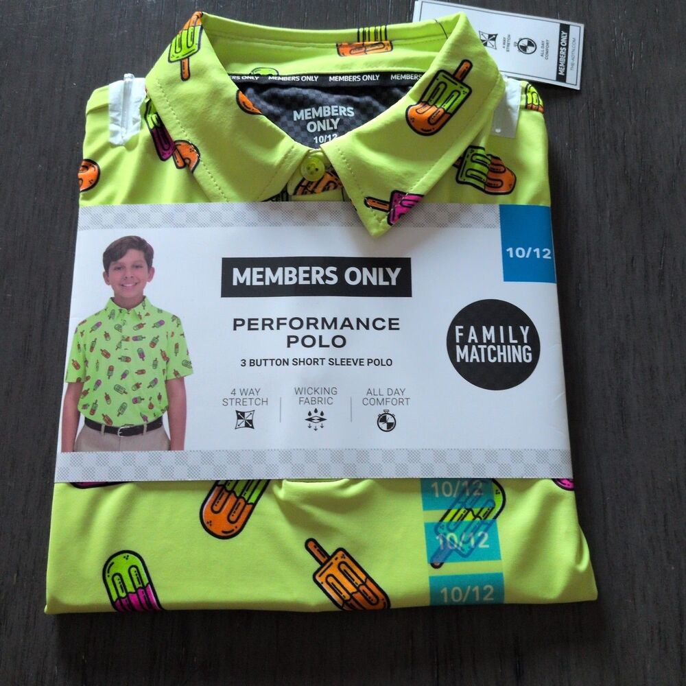 Members Only 10/12 Boys Performance Polo Neon Green Yellow Popsicle Family